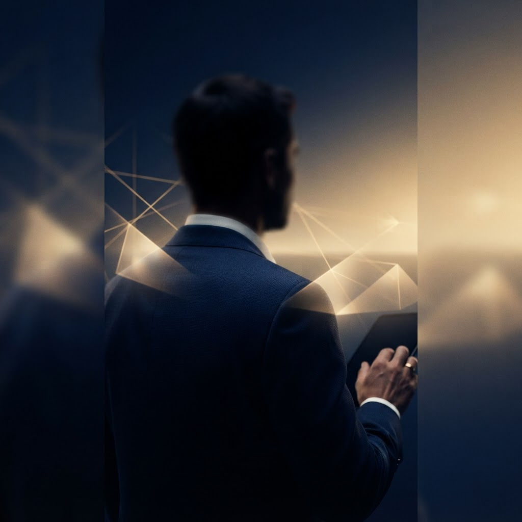 Abstract portrait composition representing the founder's vision